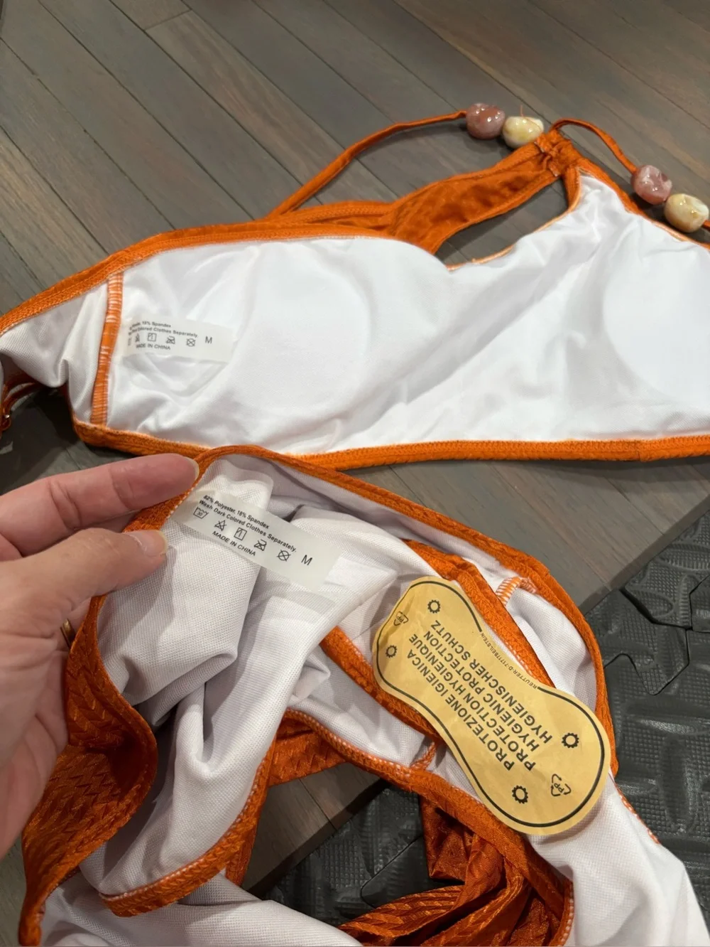 809. Rust Orange Bikini Set with Tropical Leaf Sarong